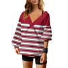 Женская мода полосатый принт V-образный вырез длинный рукав свободный пуловер свитшот топ