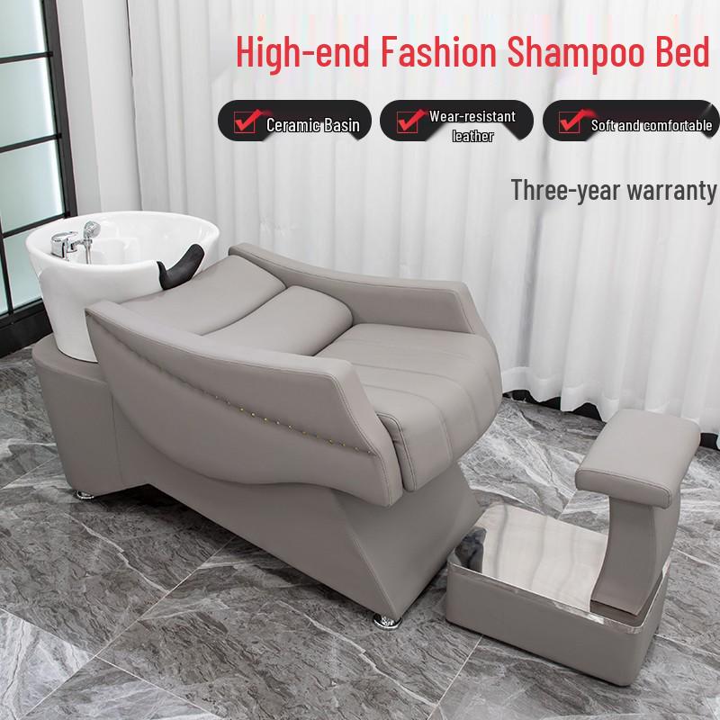 High-End Semi-Reclining Shampoo Bed with Ceramic Basin for Salons
