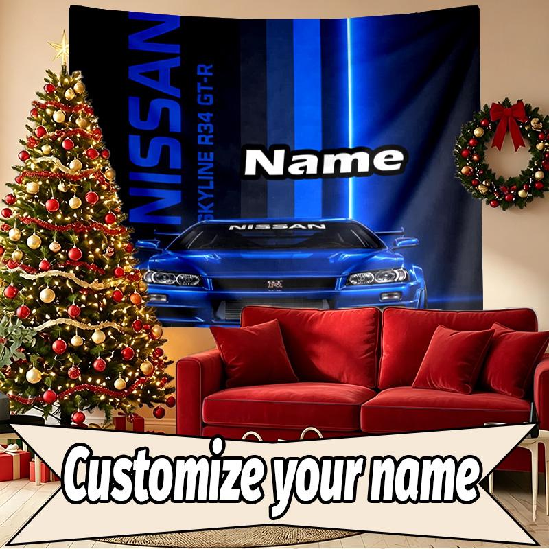 Custom Name Personalized Skyline GT Print Tapestry, Wall Art Decor, Bedroom, Dorm, Apartment, LivingRoom, Party Backdrop, Gift for Birthday