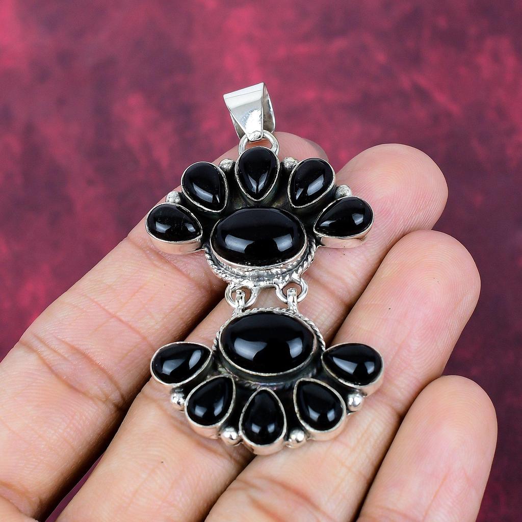 Black Onyx 925 Solid Sterling Silver Pendant, Handmade Gemstone Jewelry Pendant For Memorial Day