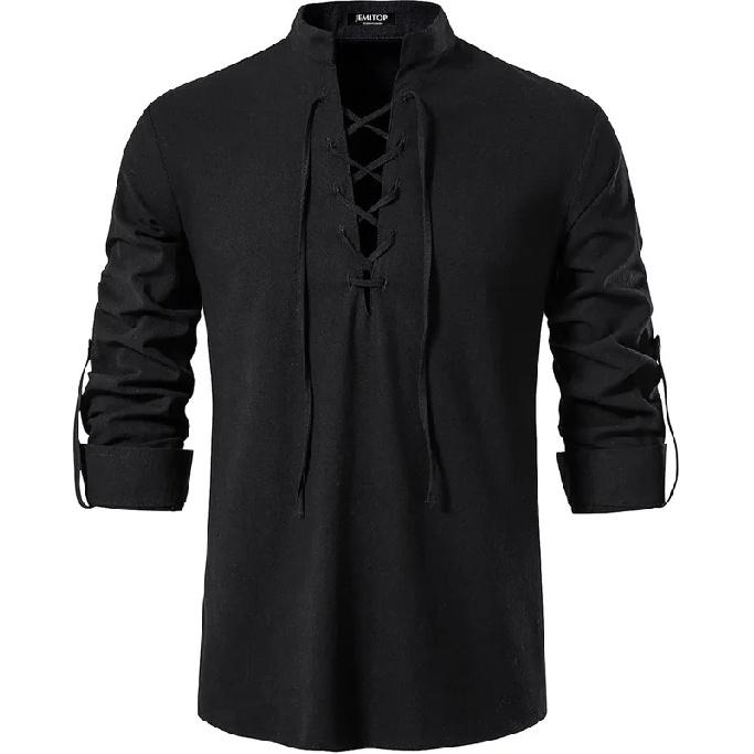 JEMITOP Men's Pure Cotton Retro Lace Up Shirts for Renaissance Pirate Medieval Viking