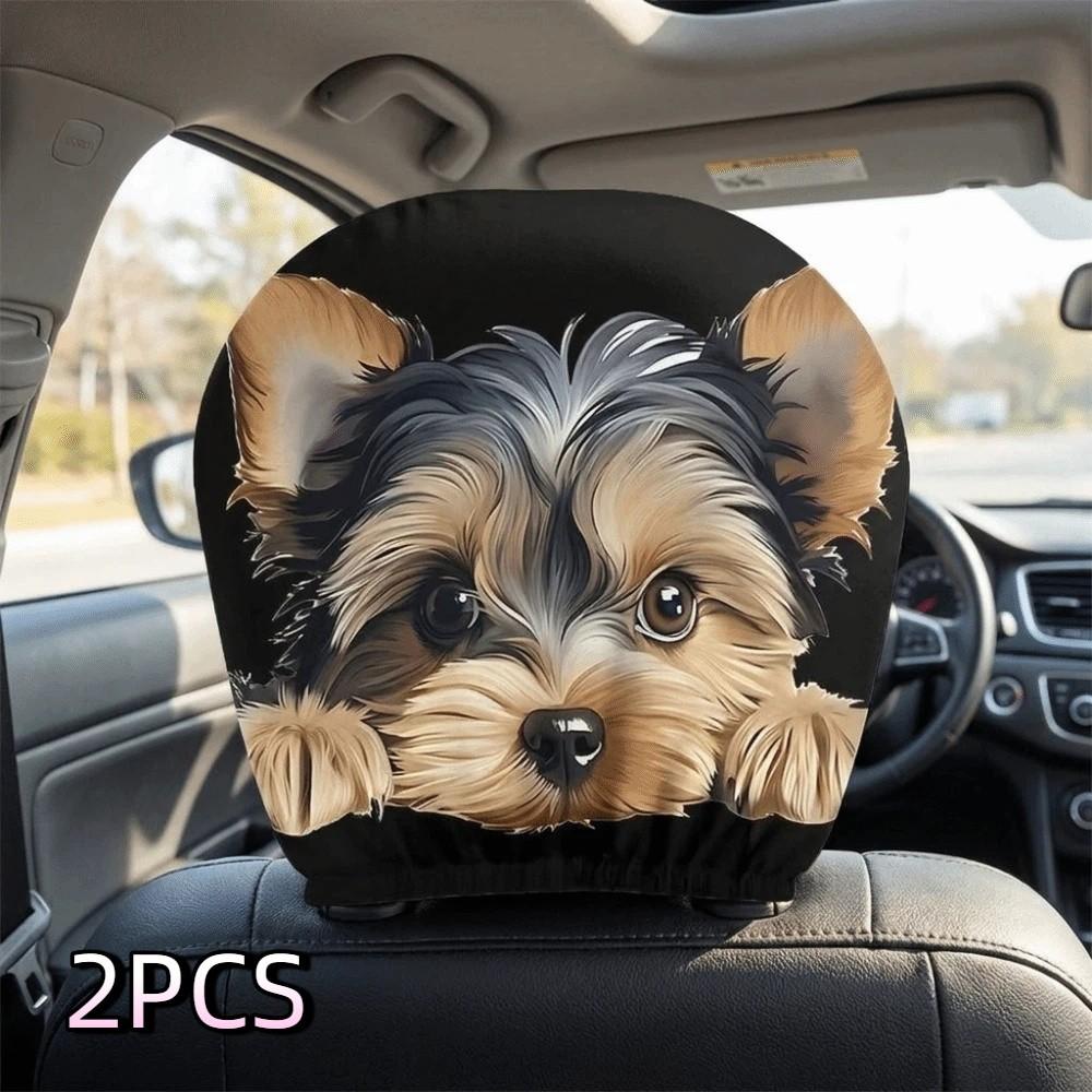 2PCS Cartoon Dog Pattern Car Head Pillowcase Soft Car Headrest Covers Gift for Car Lover
