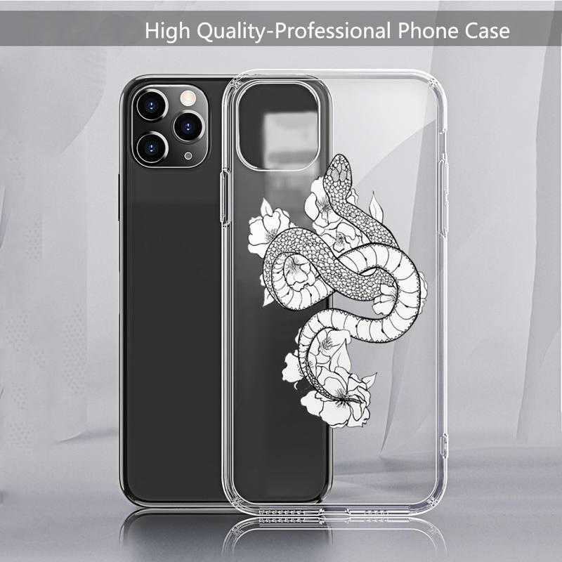 Черный чехол для телефона Flower Snake design art Прозрачный мягкий для iPhone 11 13 12 14 x xs xr pro max mini