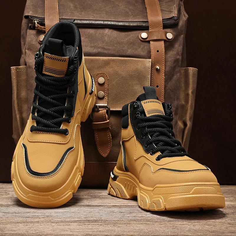 Модные мотоциклетные ботинки для мужчин 2024 года, зимние британские модные рабочие короткие ботинки, модная повседневная обувь для альпинизма и спорта