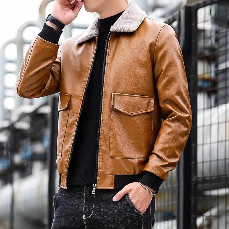 Осенне-зимнее новое кожаное пальто, мужская корейская версия, трендовая повседневная плюшевая мужская красивая кожаная куртка, пальто, мужская одежда