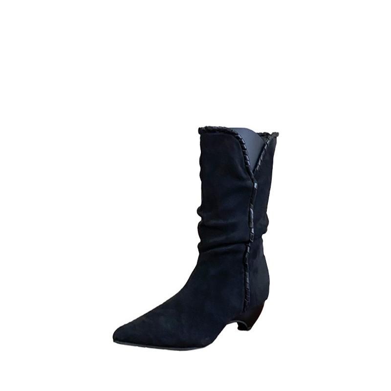 Нишевая роскошь 2025 осень-зима женская обувь ручной работы внешняя торговля ретро женская обувь женские сапоги мягкая кожа ретро, полусапожки плиссе