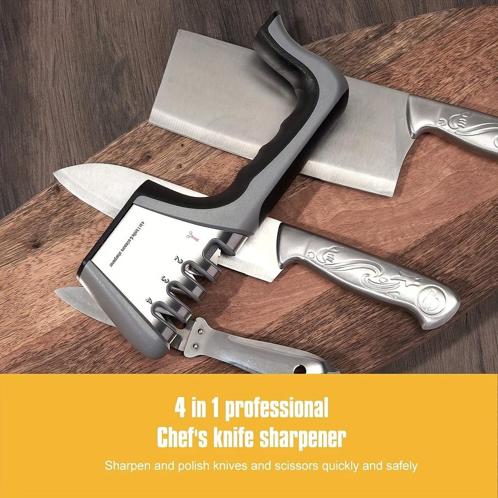 4-in-1 Sharpener Multi-purpose Household Kitchen Gadgets Tungsten Steel Grindable Scissors Tool Quick Sharpening Stone Bar
