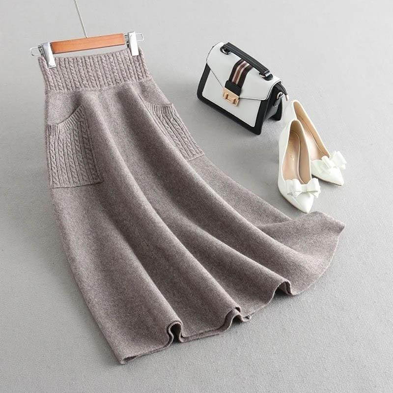 For Women Thickened Knitted Skirt Casual Versatile High Waist Thickened Stretchy Slim Solid Colour Skirt