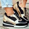 Large Size Sneakers Women's Travel Shoes Front Lace Up Slope Heel Sports Colorblocking Single Shoes Female