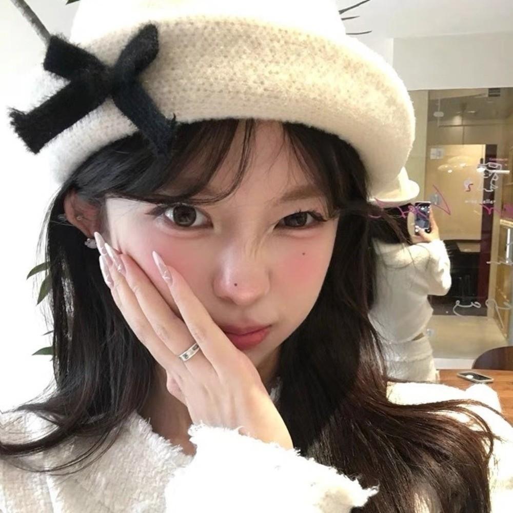 Solid Color Bow Bucket Cap Korean Style Women Bucket Hat Sweet Woolen Fishing Cap Streetwear