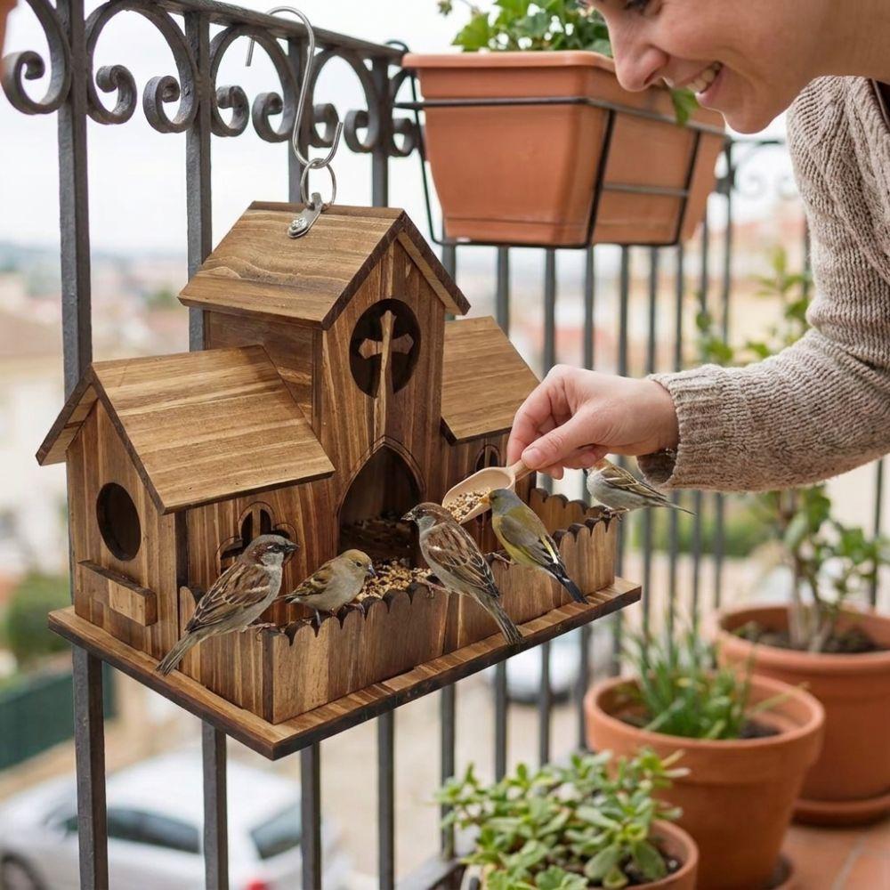 Multiple Holes Bird Hanging Feeder Wooden Wild Birds Habitat Bird Villa Nest Backyard