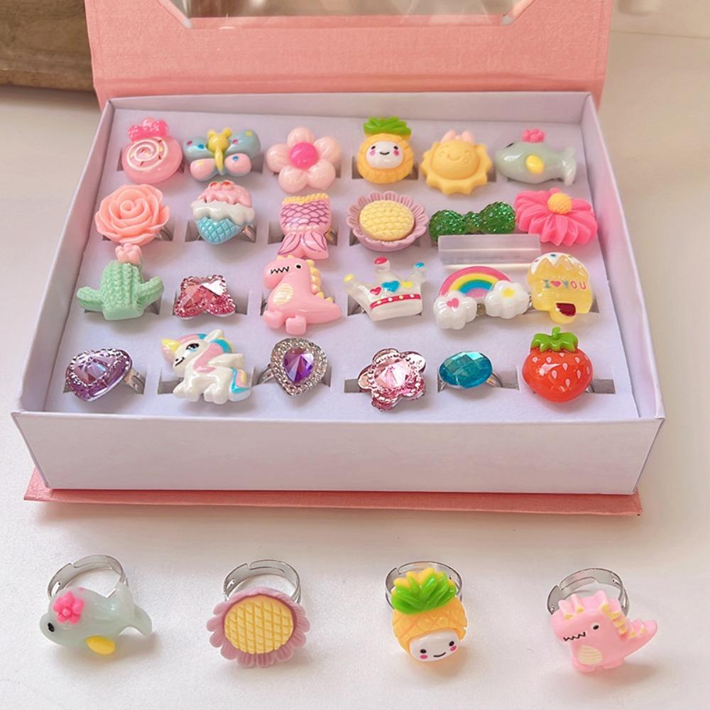 24 шт./набор Яркий цвет Мультяшные детские кольца Набор Мультяшные животные Набор колец Игрушка Девочки