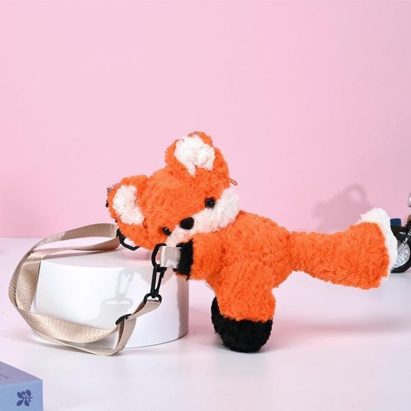 Fox Plush Shoulder Bag Cute Fluffy Curly Hair Doll Soft Small Bag Handbag Coin Purse Kids Good Night Buddy Girl Gift Car Decor