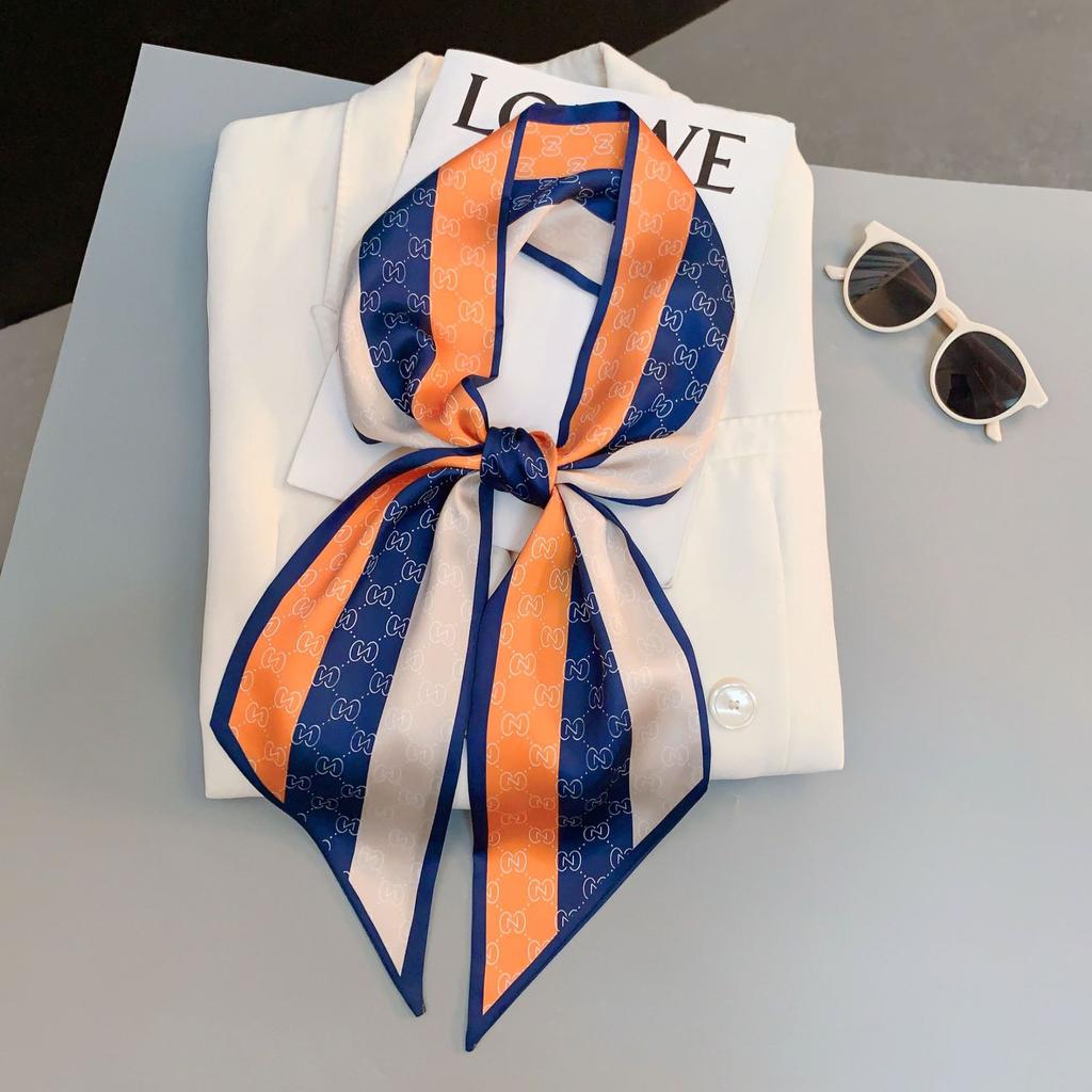 Luxury Design Long Silk Scarf Women Summer Fashion Bag Handle Ribbon Ladies Horse Print Headband Small Hair Scarves Female