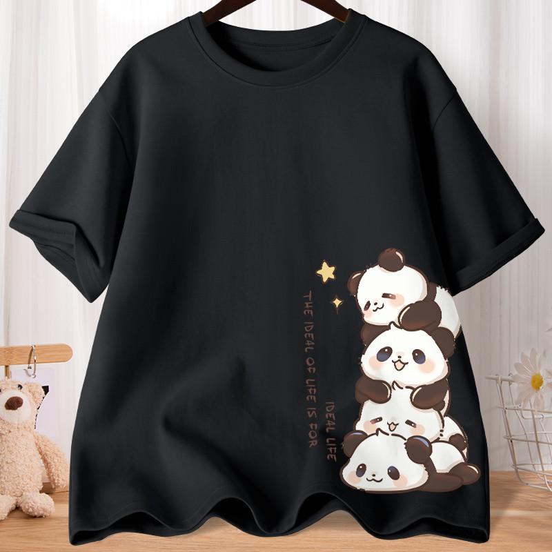 Summer Cartoon Cute Treasure Panda Sweet Printed Short Sleeve T-shirt Women's Loose Leisure Soft Bottom Oversized Shirt Top