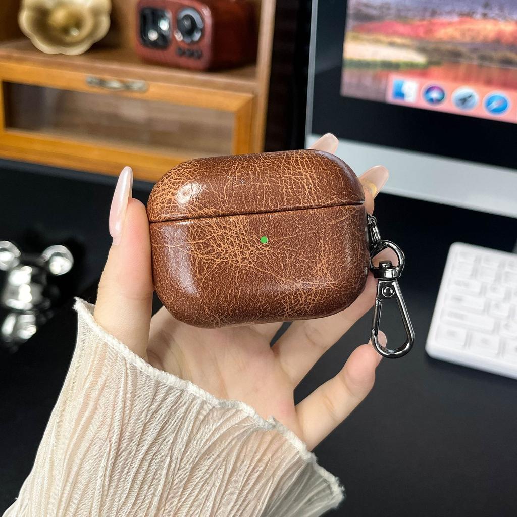 Маслянистая кожа ретро кожа ПУ имитация кожи подходит для Apple airpodspro1 Apple 1-го поколения однотонный чехол для наушников