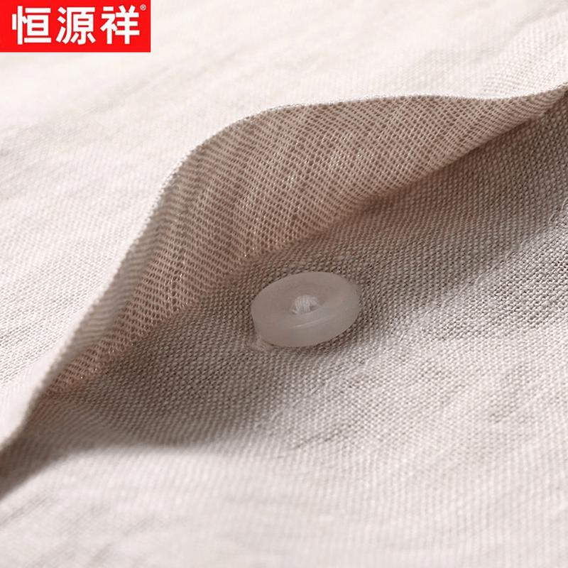 Мужская однотонная льняная рубашка с коротким рукавом Hengyuanxiang