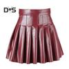 Женская плиссированная юбка из искусственной кожи с высокой талией, свободный подол, однотонная клубная одежда, юбка для вечеринок и танцев, мини-юбка длиной выше колена