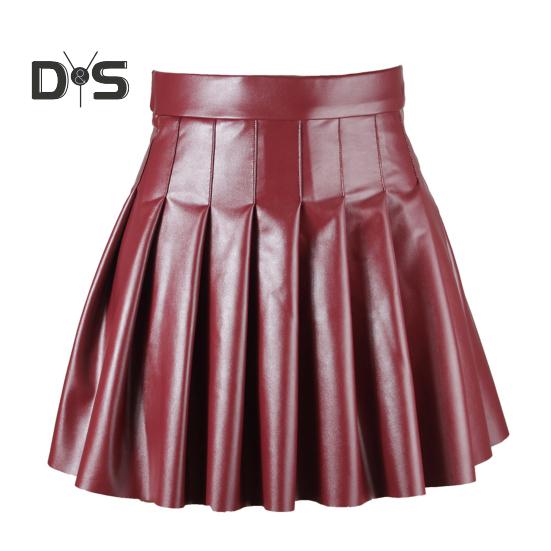 Женская плиссированная юбка из искусственной кожи с высокой талией, свободный подол, однотонная клубная одежда, юбка для вечеринок и танцев, мини-юбка длиной выше колена