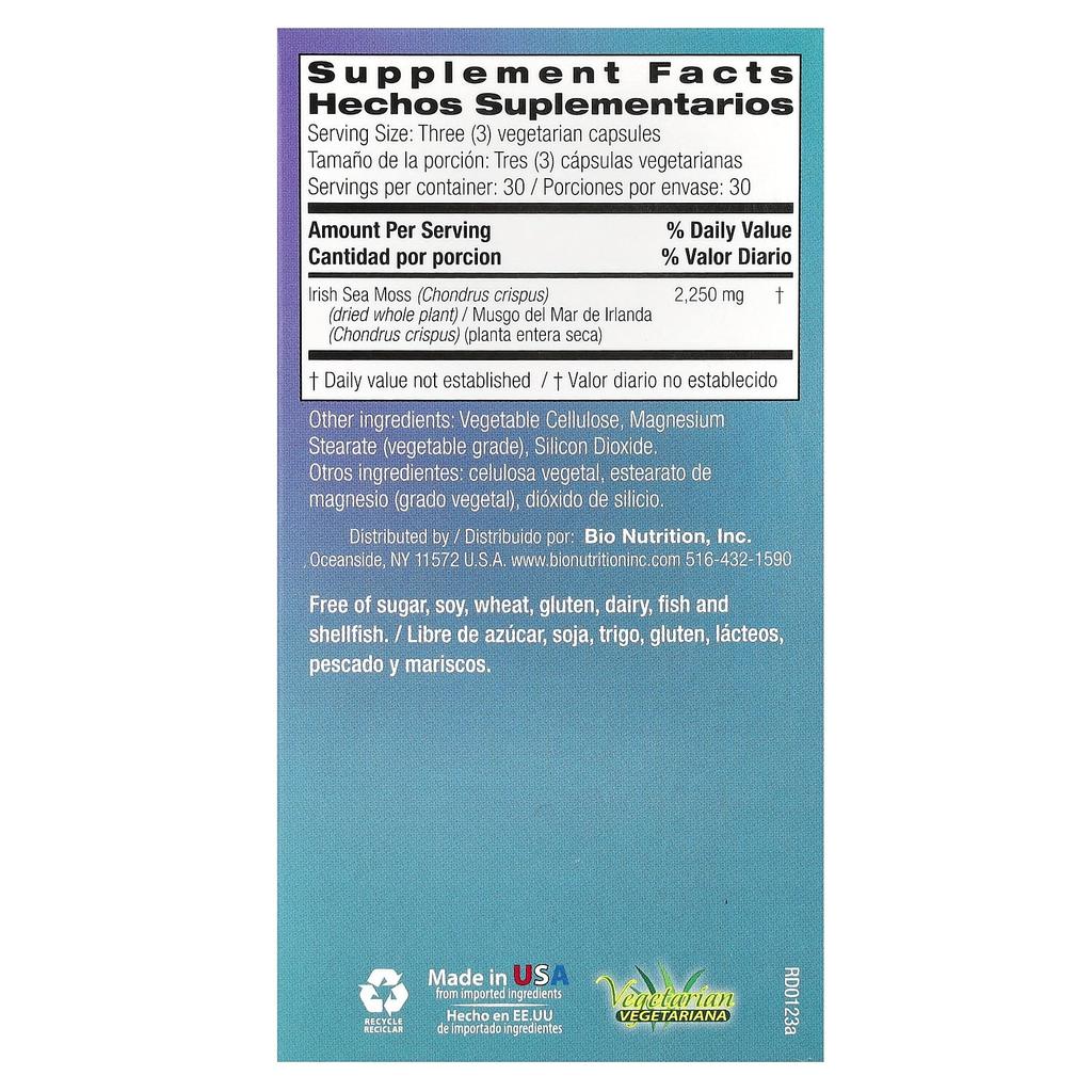 Irish Sea Moss, Veggie Capsules 90 (750Mg per capsule)