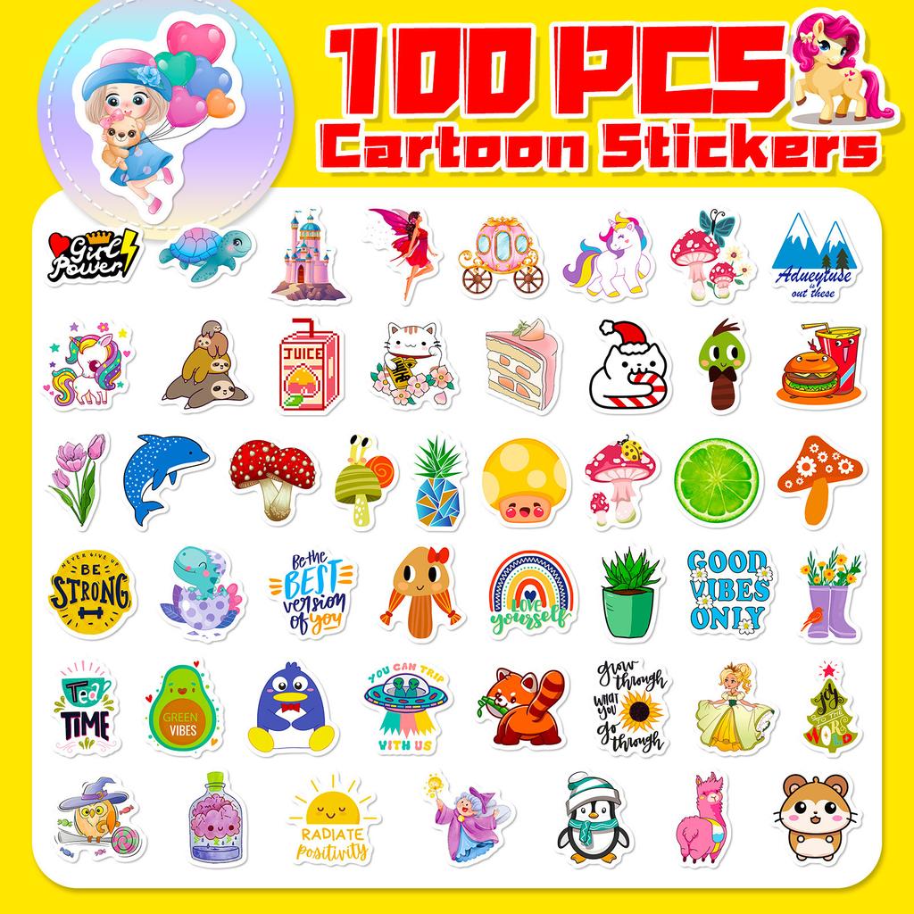 100 Small Size 4cm Castle Mix and Match Small Fresh Party Graffiti Stickers Cartoon Computer Water Cup Text
