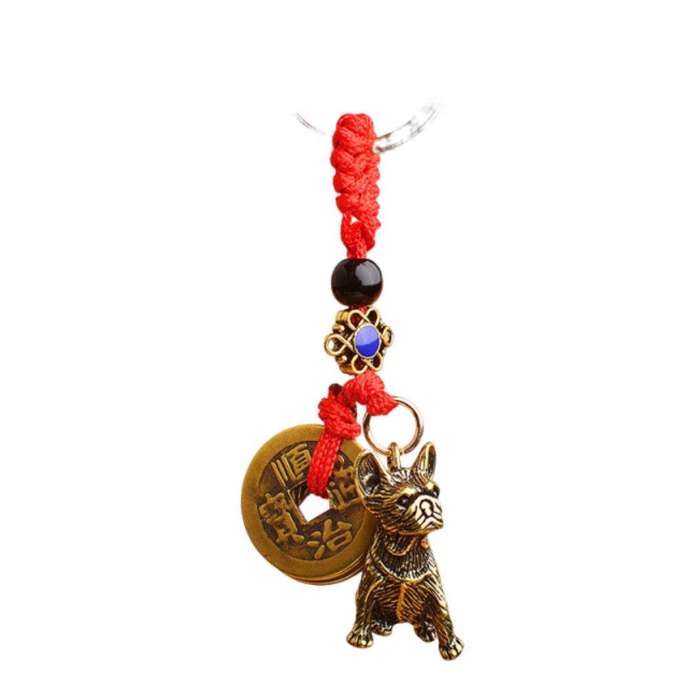 2Pcs Brass Material Five Emperors Money Keychain Fengshui Pendant Personal Accessories