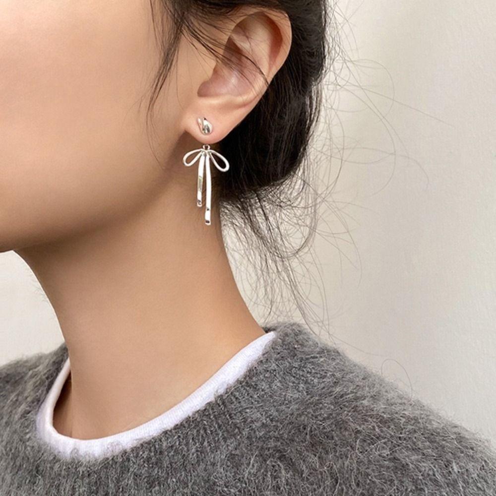 Balletcore Ribbon Bow Dangle Earrings Pendientes Piercing Ear Stud Sweet Simple Earrings Women