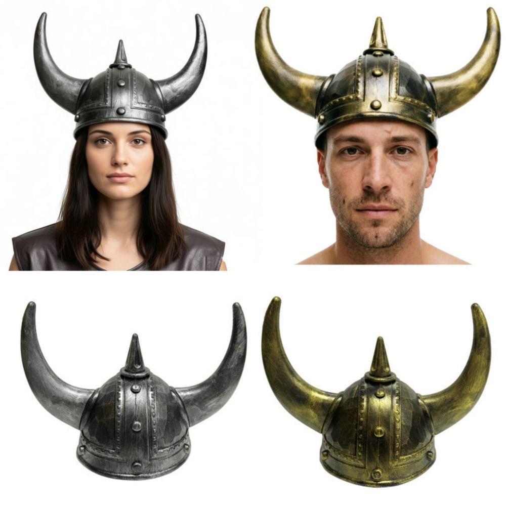 Antiqued Viking Horn Hat Helmet Plastic Bull Horn Headgear Men Women