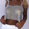 Bling Rhinestones Party Crop Top 2022 Fashion Solid Backless Straps Full Diamonds Sequins Cami Cropped Top for Women