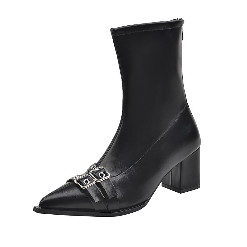Модные Aphixta Роскошные Кожаные Женские Ботильоны Металлическая Пряжка Застежка-молния сзади Современные Ботинки Обувь Женские Ботинки botines para mujeres