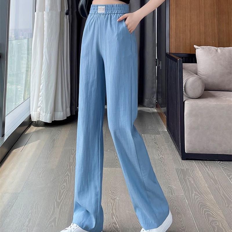 Лето 2025 г. Женские брюки Tencel с широкими штанинами и высокой талией Ice Silk