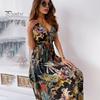 Женское платье для отпуска Без рукавов V-образный вырез спинки Цветочный принт Высокая талия Завязка Пляжное платье Макси-платье в стиле бохо