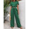 Waist Up Shirt Wide Leg Pants Set Pure Color Waist-Controlled Top High Waist Loose Pants Suit