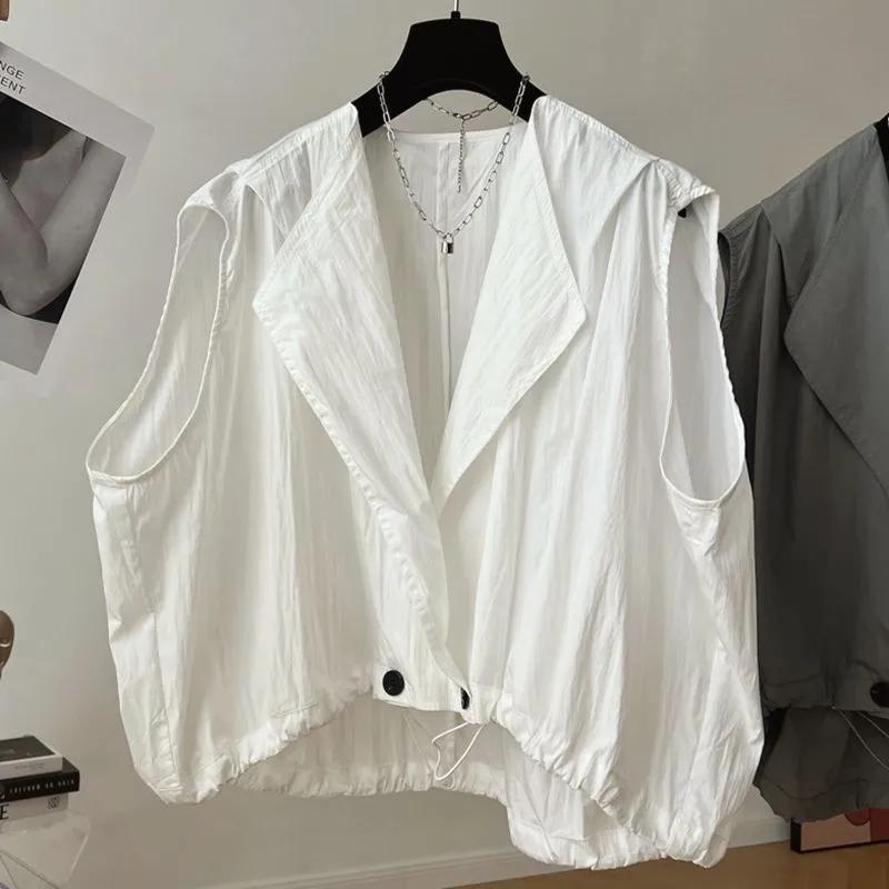 Женская летняя однотонная свободная повседневная куртка без рукавов с плиссированным тонким жилетом