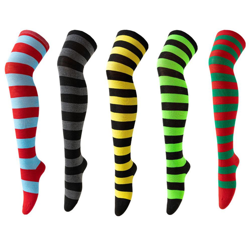 Striped Blue & White Over-the-Knee Cosplay Socks for Women - Anime Thigh Highs