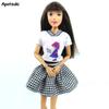 1set White Girl Printing Shirts Tops Short Mini Skirts Outfits Daily Casual Suit Dress for Barbie Doll Clothes DIY Toy Dollhouse