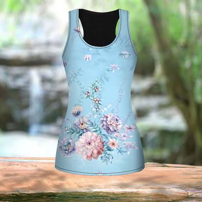Женские летние спортивные рубашки с 3D темно-синими цветами и принтом для йоги и тренажерного зала, жилеты больших размеров