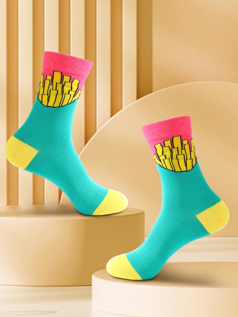 1 пара унисекс носков до середины икры с оригинальным дизайном картофеля фри, уникальный и интересный праздничный подарок. Подходит для Пасхи