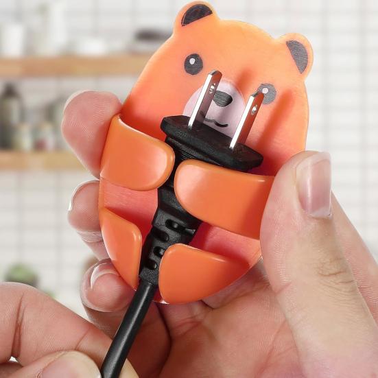 Милые держатели-крючки в виде мишек, клейкие настенные крючки, пластиковые держатели для зарядных устройств телефона, не требуют сверления, настенный органайзер для вилок, хранение зарядных устройств