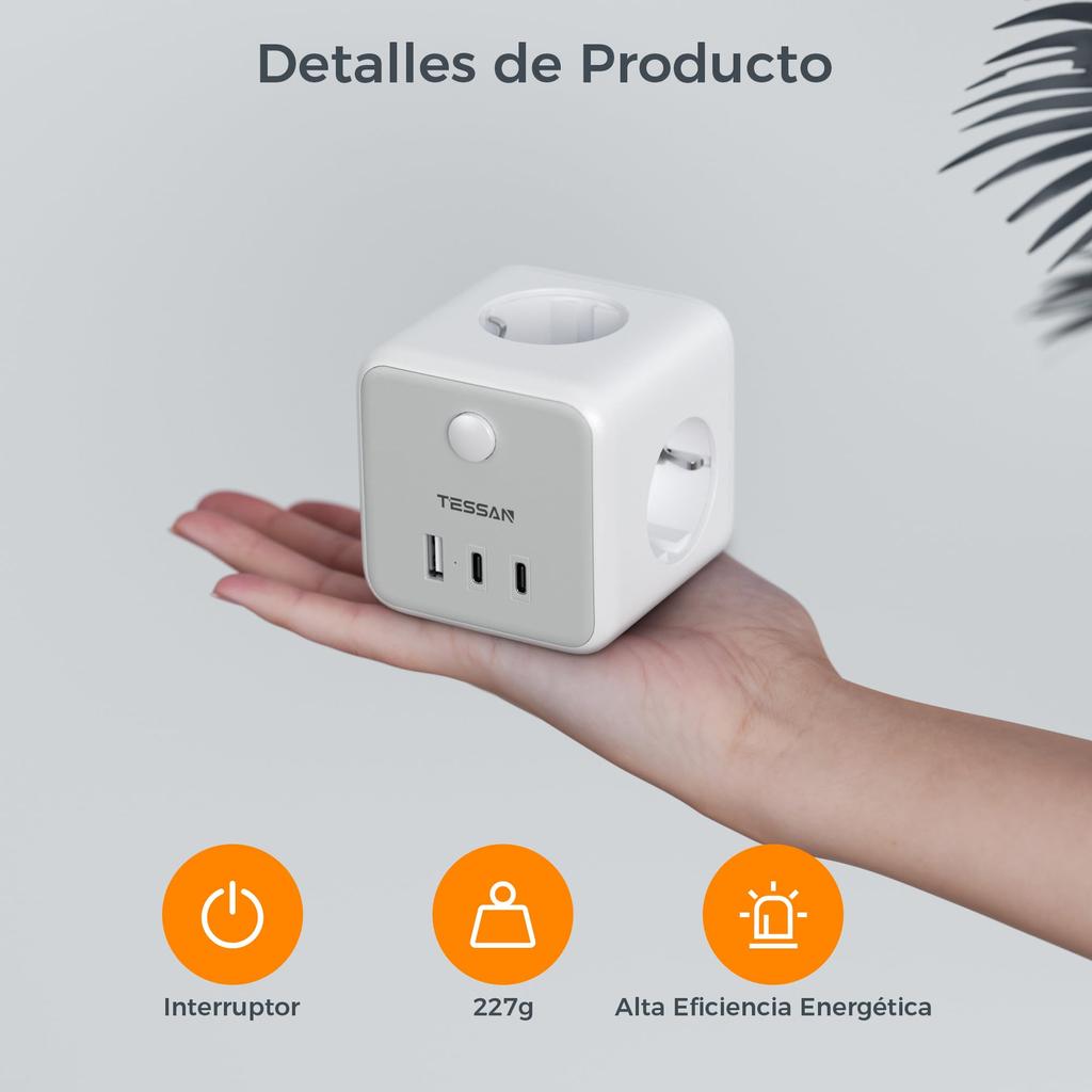 Tessan Серый/белый/черный адаптер питания с вилкой европейского стандарта с переключателем, 3 розетками и 3 портами USB, удлинитель с несколькими розетками европейского стандарта для дома, офиса, путешествий