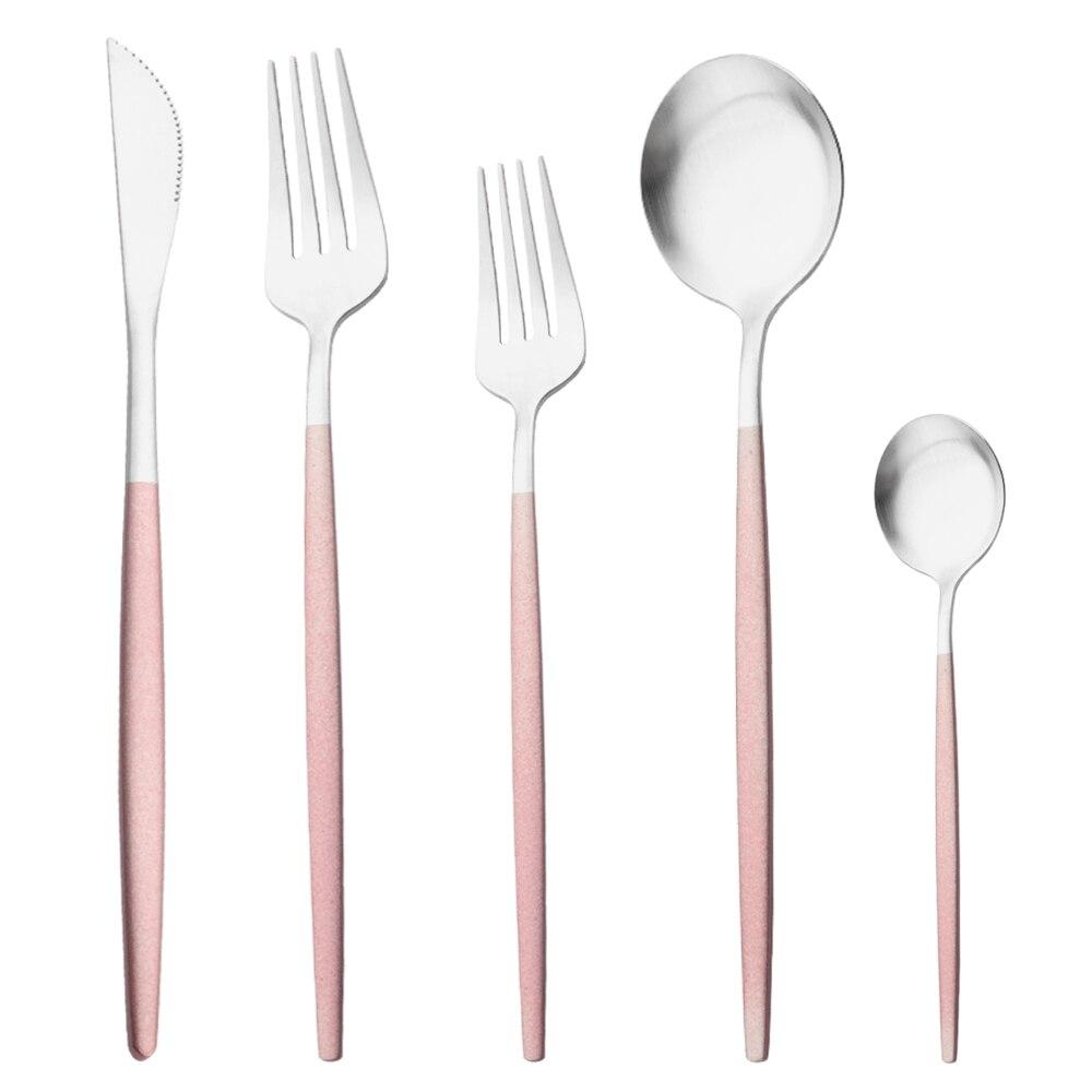 Матовая посуда из нержавеющей стали, набор столовых приборов из розового золота, нож, десертная вилка, чайная ложка, набор столовых приборов, кухонное серебро, посуда
