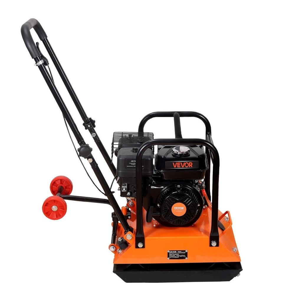 Plate Compactor, 6.5 HP 212CC Gas Engine, 6400 VPM Vibrating Ground Rammer, 15 kN Compaction Force, 53 x 40 cm Plate, Walk Behind Compactor for Paver
