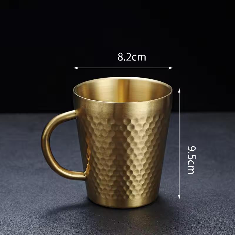 300ml Double-Layer Water Cup 304 Stainless Steel Thermal Coffee Beer Mug with Handle Gold Sliver Heat Insulation Coffee Cup