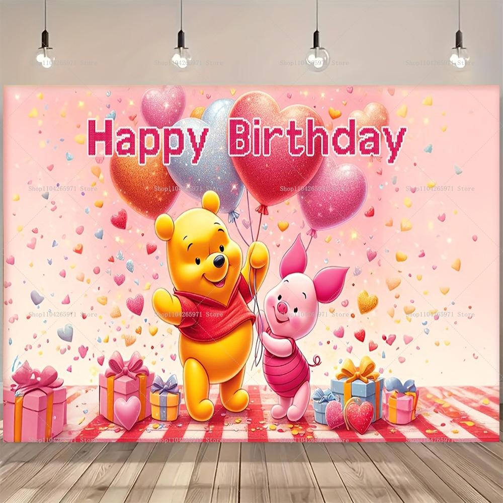 Happy Birthday Party Winnie the Pooh Backdrop Newborn 1st Birthday Photography Background Decor Baby Shower Photo Booth Banner