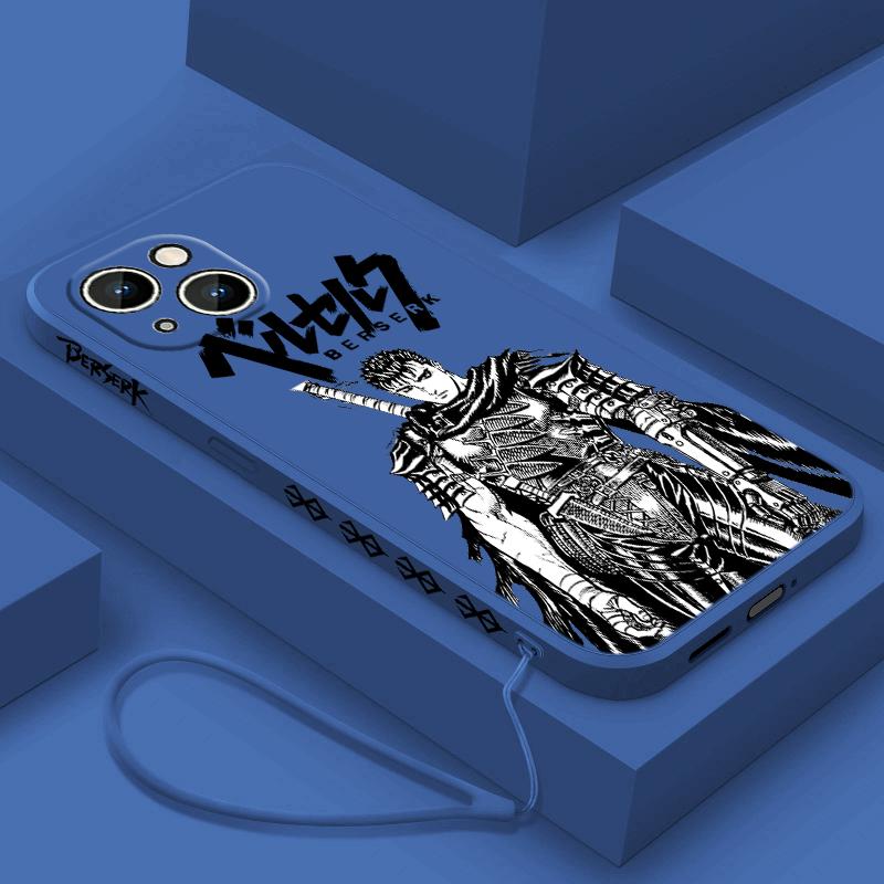 Berserk Anime Cute For Apple iPhone 15 14 13 12 11 XS XR X 8 7 Pro Max Plus Mini Liquid Left Rope Phone Case
