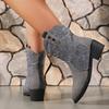 Large Size Martin Boots Women's Autumn and Winter Retro Medium Boots Thick Heel Sleeve Stacking Boots