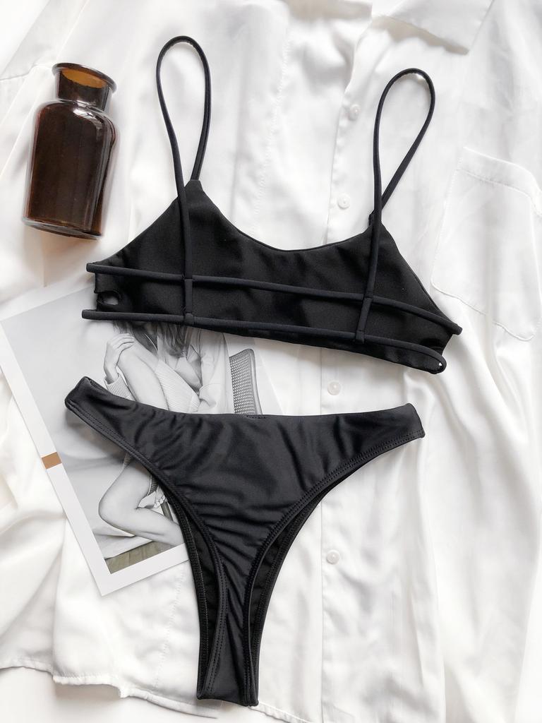 Женский однотонный сексуальный купальник из двух частей бикини-стринги с лямкой на шее
