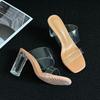 Sandals Women 2025 Summer New Internet Celebrity Transparent Word with Crystal Medium Heel High Heel Thick Heel Versatile Slippers Outside