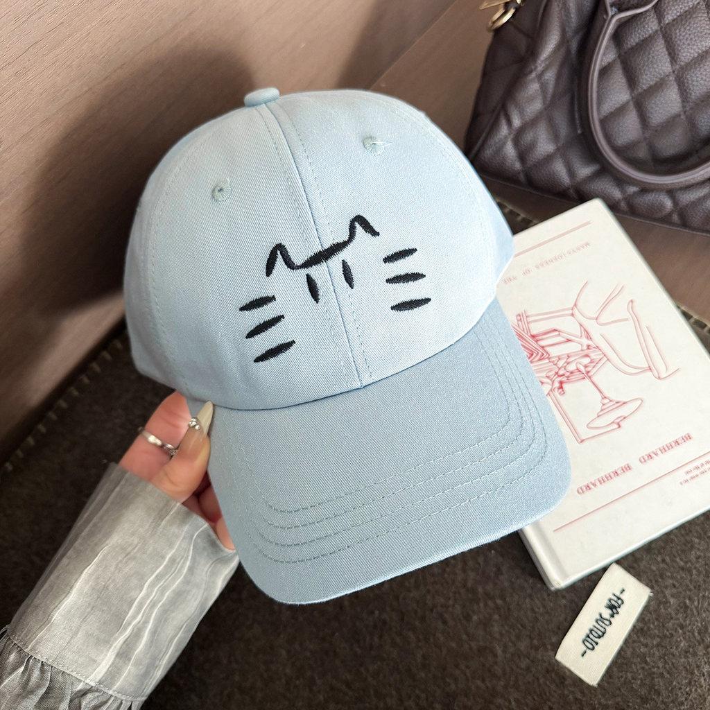 Cute Cat Embroidered Baseball Cap With Wide Brim For Sun Protection And Casual Style