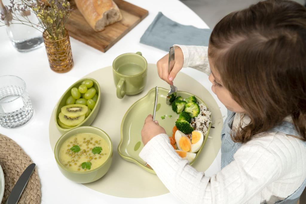 Staub Baby Kids Tableware 4 шт. Набор зеленой тарелки, миски, кружки, японская керамическая посуда STAUB Baby Kids "Керамика и лягушка" для детей [Авторизованный продукт] и